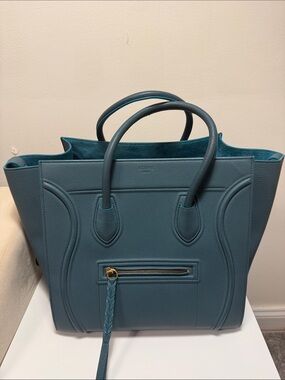 Celine Grained Calfskin Medium Phantom Luggage in Ocean